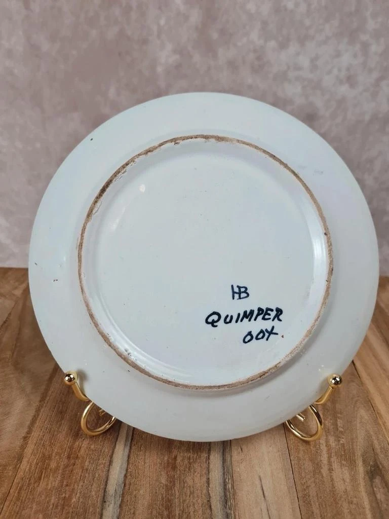 Assiette ancienne signée Hb Quimper – décor breton main – photo 6